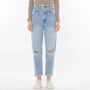ILENA ULTRA HIGH RISE BELTED PAPERBAG MOM JEANS